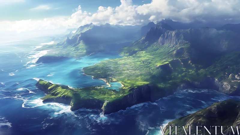 Verdant Peninsula Crowned by Jagged Volcanic Ridges.