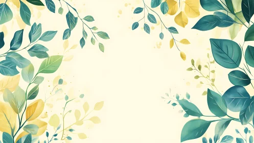 Bilateral botanical frame with teal yellow foliage gradients.