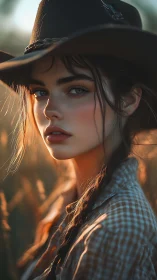 Backlit cowgirl portrait in warm shallow-depth field study.