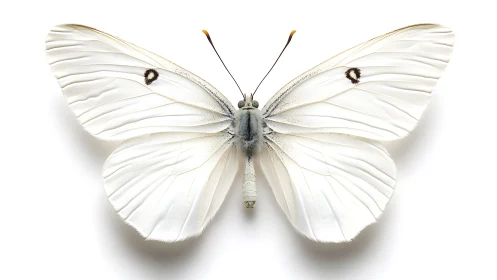 White butterfly with open wings on clean white background.