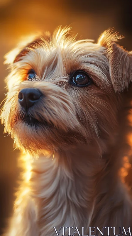 Golden hour terrier gaze with softly glowing fur.