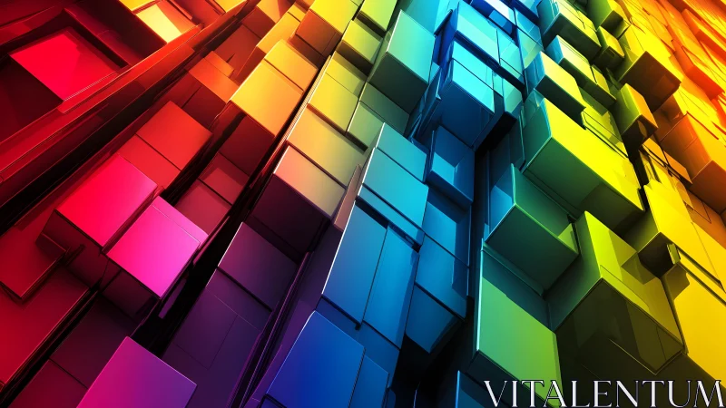 Vibrant 3D geometric cubes in rainbow spectrum, digital abstract art. Vibrant 3D geometric cubes in rainbow spectrum, digital abstract art.