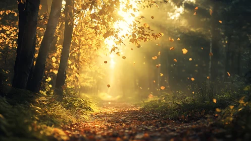 Golden Forest Canopy: Autumn Sunburst Through Birch Woodland.