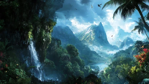 Emerald Sanctuary Where Waterfalls Meet Mystic Mountain Peaks