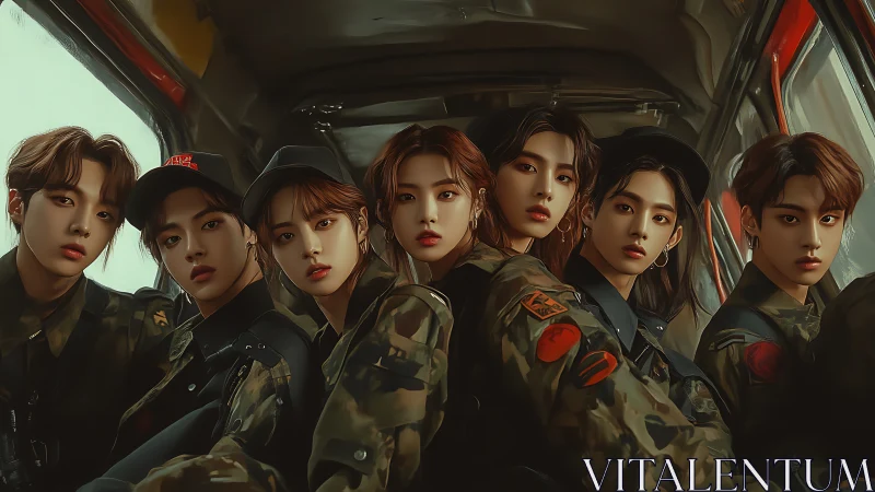 Group portrait of six youths in camouflage uniforms.