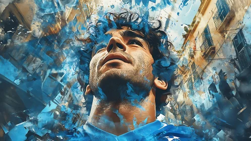 Male portrait with blue abstract urban explosion effect.