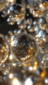 Transparent spheres with internal bubbles and warm highlights.