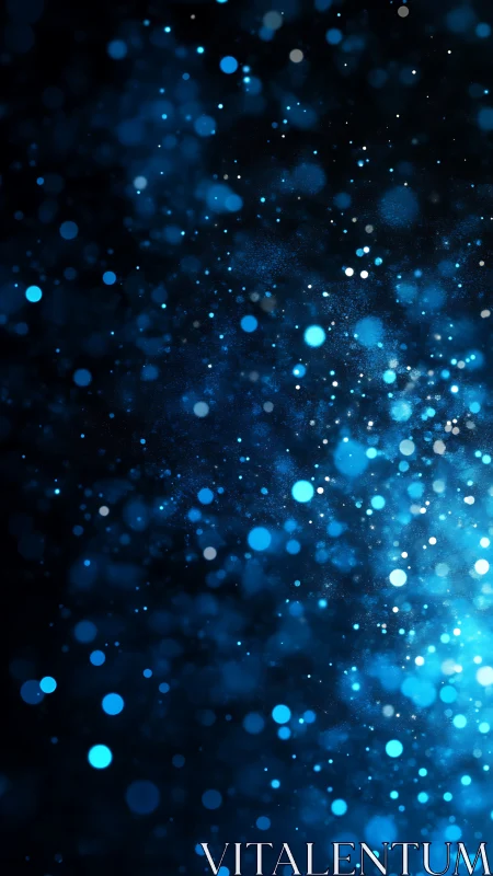 Bokeh particle field in deep blue digital painting style.