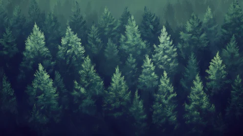 Digital conifer canopy study with layered atmospheric depth.