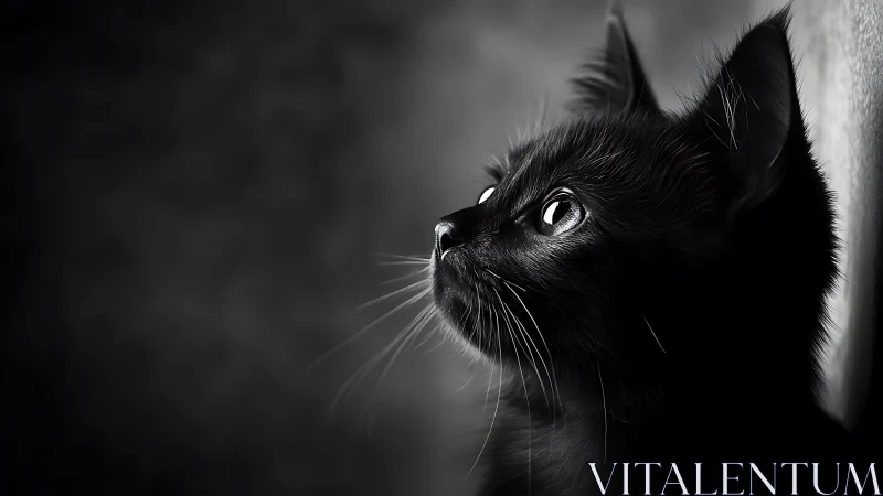 Black Cat Profile in Monochrome Studio Lighting