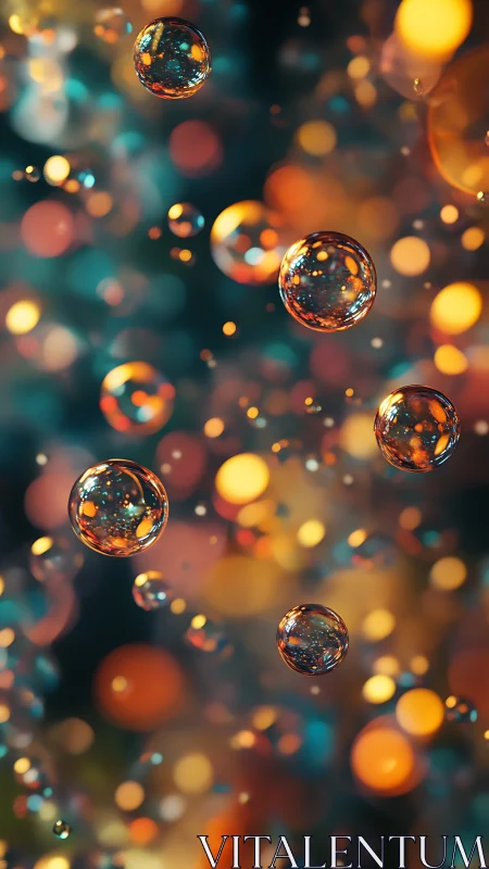 Macro liquid spheres with bokeh light orbs in shallow depth