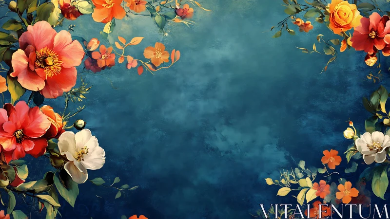 Blooms Dance Through Teal: A Vibrant Floral Symphony.