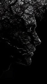 Double-exposure profile merges human silhouette with tree canopy