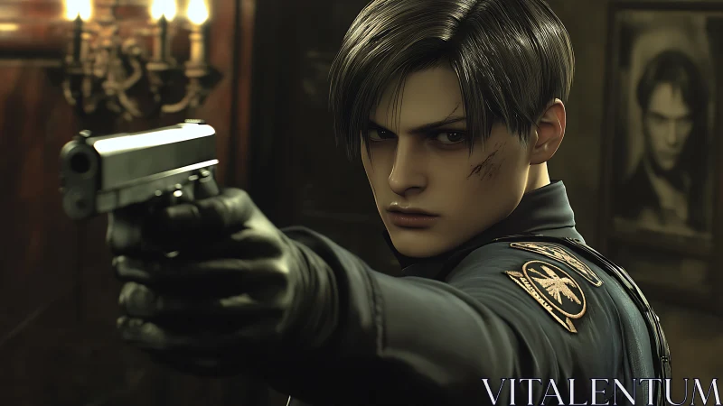 Digital render shows armed officer aiming handgun forward