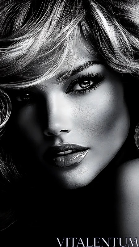 Photorealistic monochrome portrait with high-contrast facial close-up.
