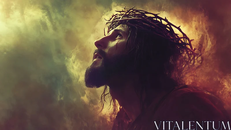 Crowned figure in dramatic backlight with ethereal smoke halo.