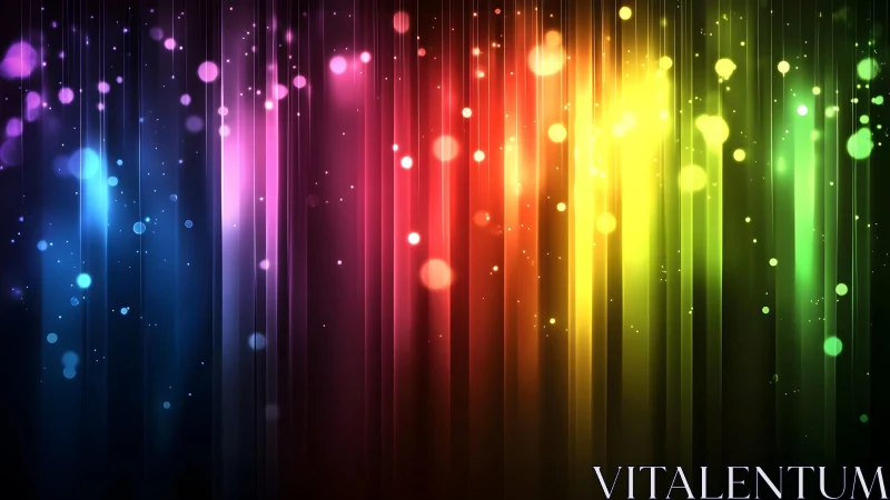 Vibrant Abstract Light Beams with Bokeh Effect in Rainbow Colors.