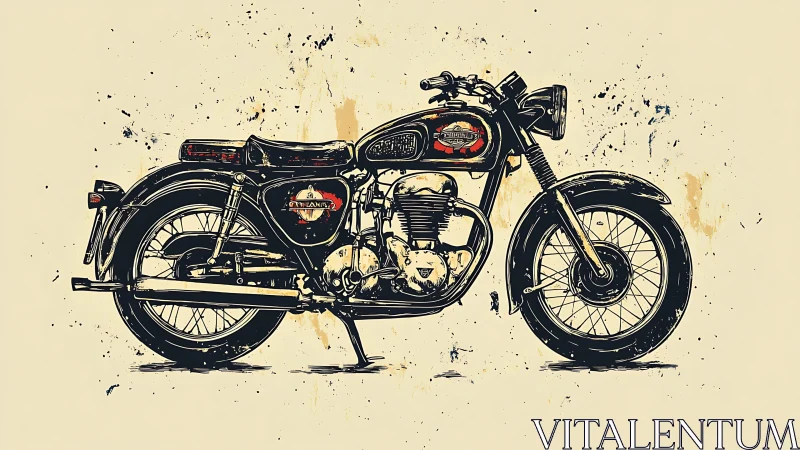 Vintage motorcycle side profile in stylized ink illustration.