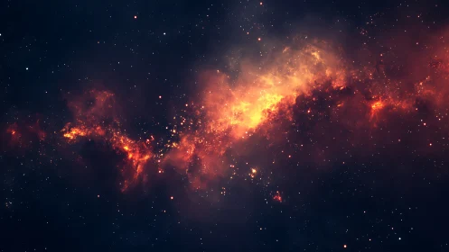 Stellar nebula band with luminous ionized gas and dust clouds