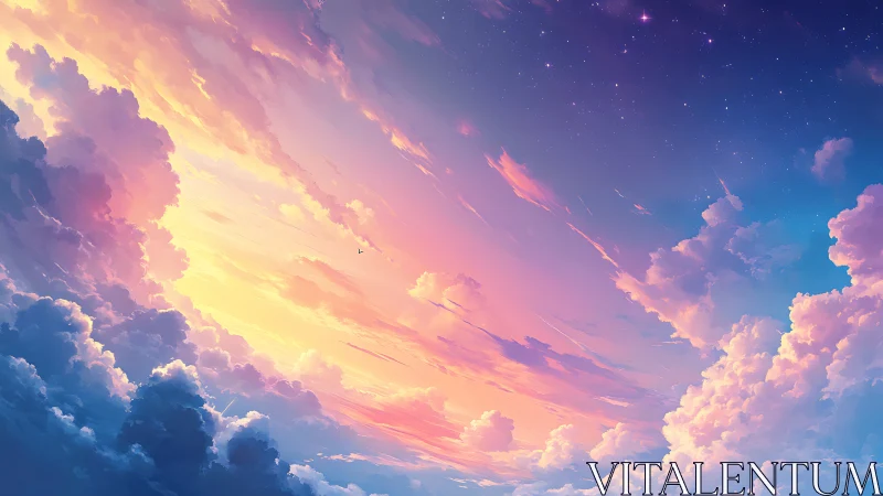 Soft sunrise clouds drifting into a starry twilight sky.