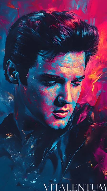 Neon-lit male portrait in vivid blue and magenta oils.