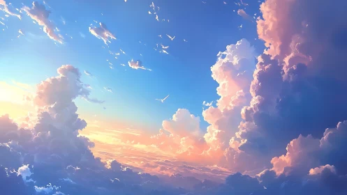 Digital painting of luminous sunset cumulonimbus skyscape.