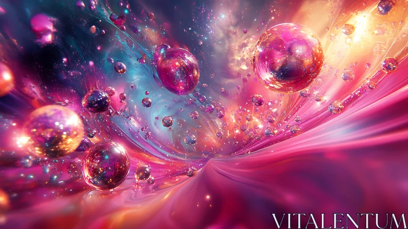 Prismatic bubble galaxies surfing a neon starlit current.