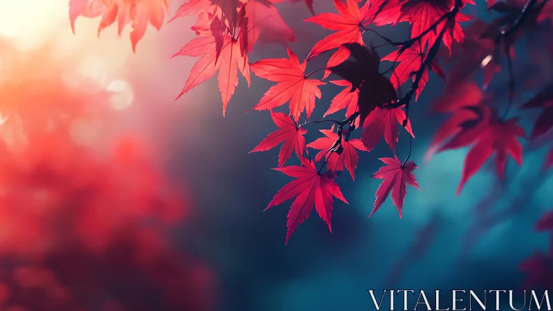 Scarlet maple whispers lean into a dreamy autumn haze