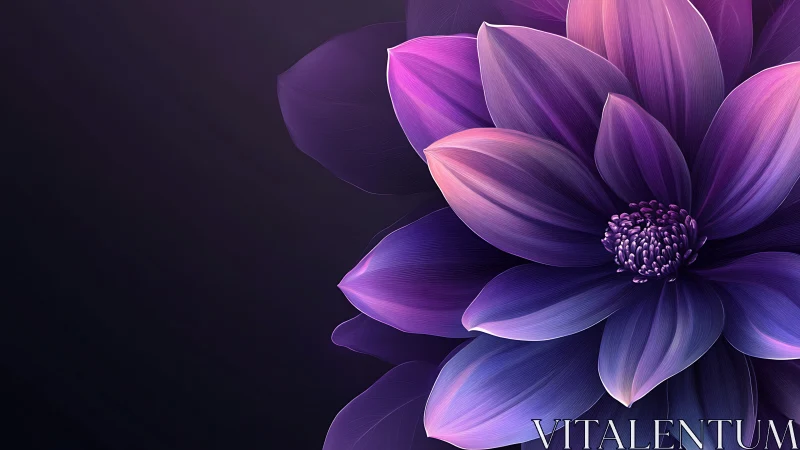Purple Dahlia Blooming Against Dark Background