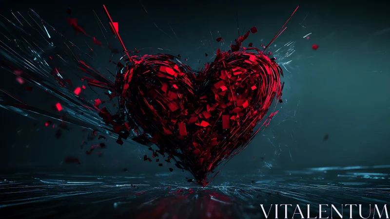 Fragmented Heart: Radiant Architectural Disintegration in Digital Space.