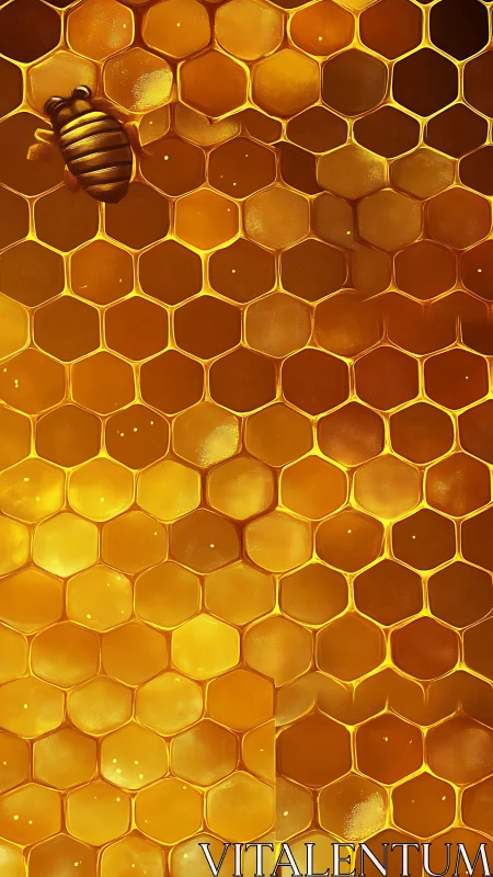 Golden honeycomb pattern glows with a single stylized bee