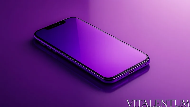 Smartphone rendered at angle against gradient purple background