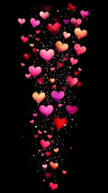 Luminous heart particle stream composition on black background.