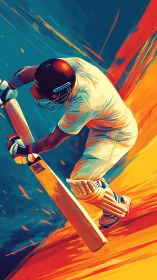 Dynamic cricket batsman rendered in vibrant digital gradients