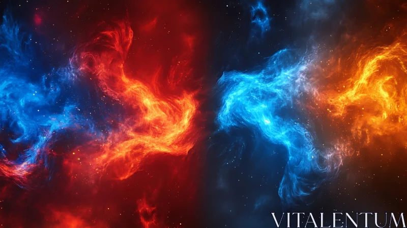 Celestial fire and frost collide in a cosmic duel of light.