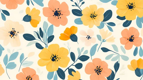 Botanical Floral Pattern with Yellow and Orange Blooms.