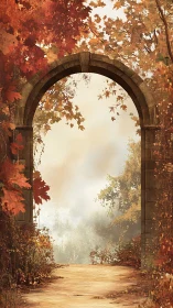 Golden stone arch opens gently into a soft autumn world