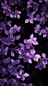 Midnight purple blossoms drift gently across the dark sky