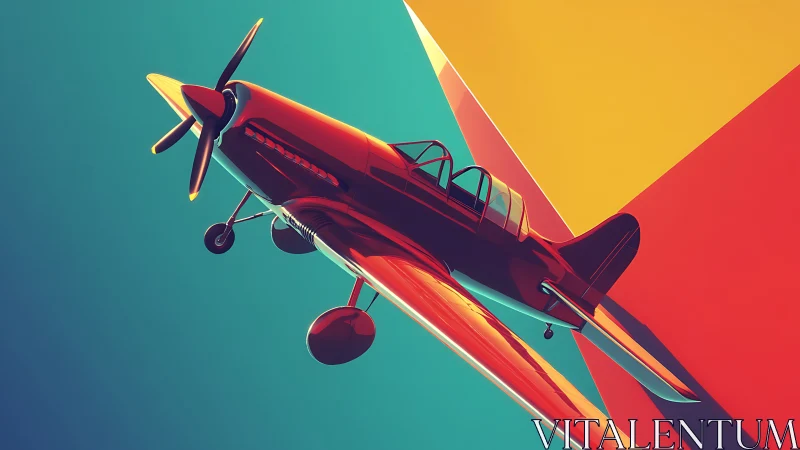 Single propeller aircraft against bold geometric sky.