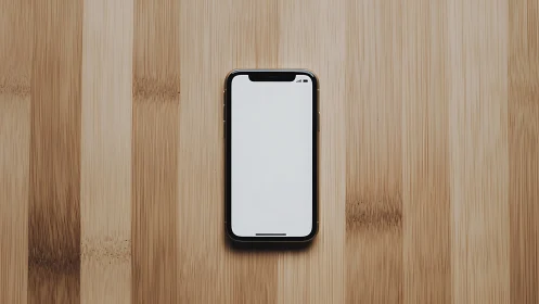 Smartphone Display Mock-Up on Bamboo Surface.