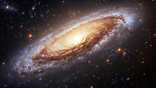 Spiral galaxy with luminous core and dense star field.