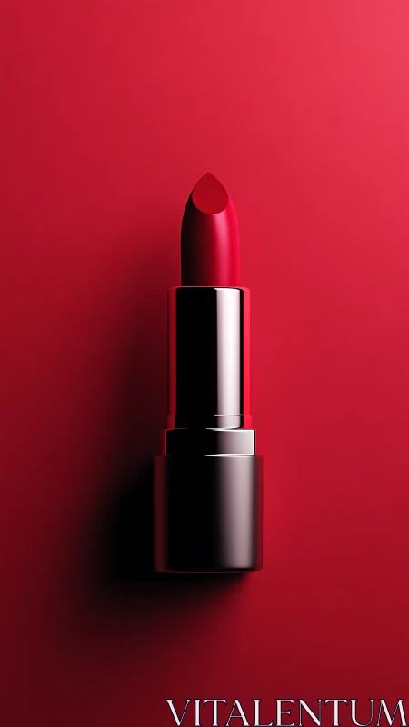 Crimson lipstick in minimalist studio lighting on red backdrop.