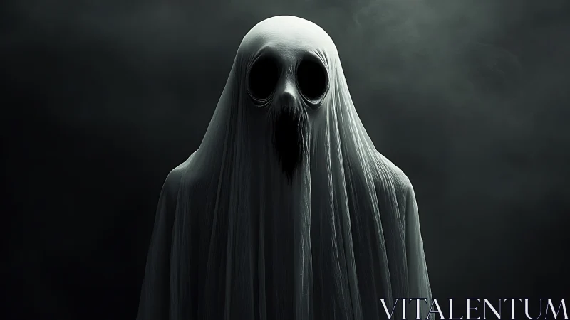 Spectral figure in draped shroud with hollowed void face.