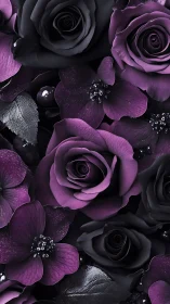 Black and Purple Floral Composition with Roses and Orchids