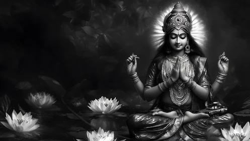 Lotus-lit goddess breathes quiet radiance into the night