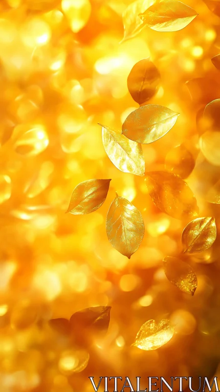 Macro bokeh study of luminous golden leaves in motion