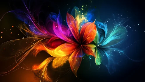 Prismatic energy flower blooming in swirling digital space.