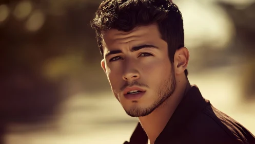 Male subject in shallow depth outdoor portrait looks sideways