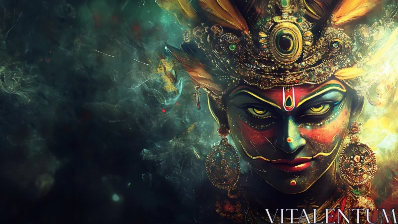Vivid divine portrait glowing with color and fierce grace.