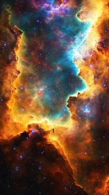 Color rich nebula cloud structure fills vertical starfield